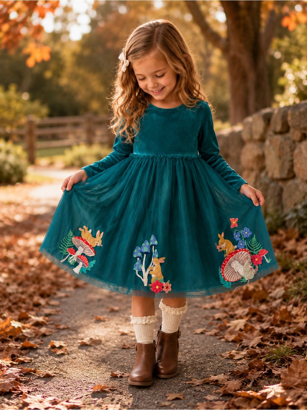 Mini Boden Woodland Embroidered Velvet Tulle Dress Girls 9-10Y